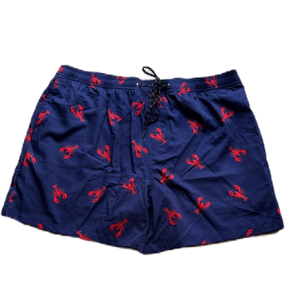 Stylish Navy Lobster Print Swim Trunks